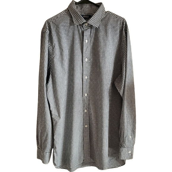 POLO Ralph Lauren Shirt Mens Black Checkered Slim Fit Preppy Size 17 1/2 44 - Picture 1 of 9